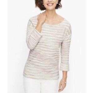 Talbots Top Womens Large Striped Textured Boat Neck 3/4 Sleeve Mature Career